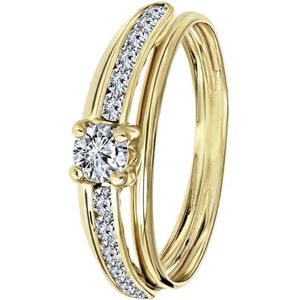 Lucardi Dames Ring met zirkonia - Ring - Cadeau - 9 Karaat - Geelgoud