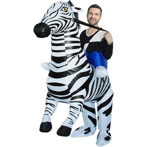 KIMU® Opblaas Kostuum Rijdend op Zebra - Opblaasbaar Pak - Zebrapak Mascotte Opblaaspak - Opblaasbare Zebra Safari Afrika Paard Dames Heren Festival