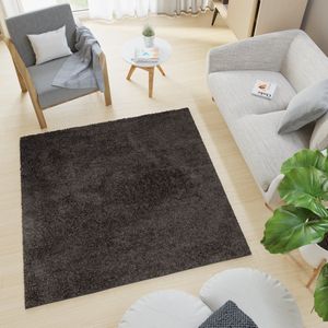 Tapiso Essence Square Vloerkleed Zwart Antraciet Modern Hoogpolig Tapijt Maat- 160x160