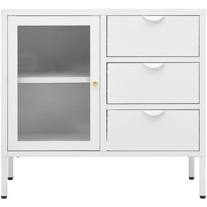 FIONERA Dressoir 75x35x70 cm staal en gehard glas wit