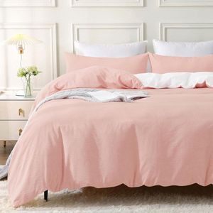 2-Piece Bed Linen Set, 135 x 200 cm, Cotton Bed Linen Sets, Light Pink, with Zip, Similar Texture to Stonewashed Linen, Includes 1 Duvet Cover and 1 Pillowcase, 80 x 80 cm