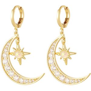 Yehwang - Oorbellen - Sparkling moon & star earrings - goud