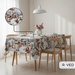 Raved Kerst Tafelzeil - Winter 140 cm x 220 cm - Wit - PVC - Afwasbaar