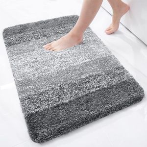 Zachte badkamertapijt, 51 x 76 cm, antislip, wasbaar, badmat, wollig, hoogpolig, badtapijt, microvezel, absorberend, douchemat (grijs)