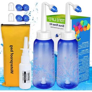 Neti Pot Sinus Spoel Kit - Neus Cleaner & Sinus Irrigatie - 2 STKS fles + 4 mondstuk - Neusspray - 300ml 10oz - Geblokkeerde neus