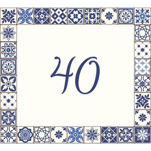 Huisnummerbord nummer 40 | Huisnummer 40 |Geblokt delfts blauw huisnummerbordje Plexiglas | Luxe huisnummerbord