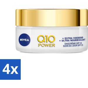 4 x NIVEA - Q10 Power Dagcrème Extra Voedend - Anti-Rimpel Crème - SPF 15 - Biologische Arganolie - Droge huid - 50 ml - Nivea Q10 - Dagcrème - Anti-rimpelcrème - Droge Huid - Voedende Dagcrème