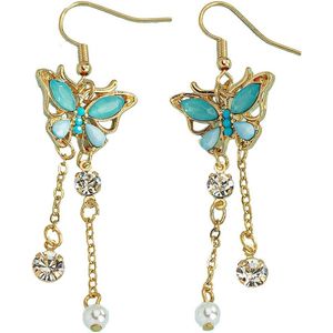 Eamber - Vlinderoorbellen met Emerald Pearl zirkonia, noviteit edelsteen, kwast druppel, bruidsoorbellen - goud en zilver, damesaccessoires.