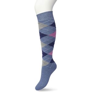 Bonnie Doon Dames Geruite Kniekousen Jeans Blauw maat 36/42 - Knie Kousen - Ruit Patroon - Ruitjes Print - Uitstekend draagcomfort - Argyle Knee High - Kniesokken - Zakt niet af - OEKO-TEX - Denim - Jeans Heather - BP211505.108