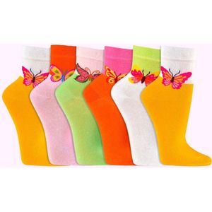 Katoenen damessokken | thema vlinders | korte schacht | maten 35 tot en met 42 | per 6 paar