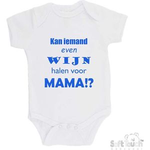 100% katoenen Romper ""Kan iemand even wijn halen voor mama!?"" moeder moederdag mama Jongens Katoen Wit/blauw Maat 56/62