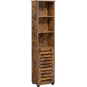 Cabinet Tall Philipa - Cabinet Badkamer - 3 Open Compartimenten - 2 Verstelbare Planken - Vintage Bruin