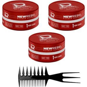 NEW REBEL 01 NEW CASTLE – Gel Wax (3x150ml) + Styling Kam – Premium Haarstyling voor Mannen - Haar Wax Mannen