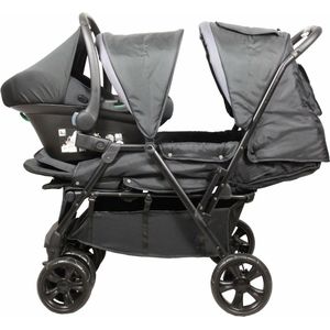 Dubbele kinderwagen - BAMBISOL - Gecombineerde dubbele kinderwagen + I-size autostoeltje - 4 wielen - Zwart