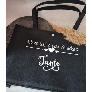 Mint11 - Vilten tas - zwart - Liefste tante - cadeau voor haar - verjaardagscadeau - verjaardagskado - boodschappentas -
