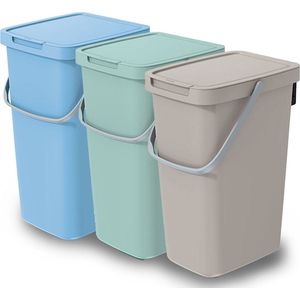 Keden GFT/rest afvalbakken set - 3x - 25L - beige/blauw/groen - 26 x 29 x 48 cm - afval scheiden
