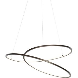 QAZQA rowan - Design Dimbare LED Hanglamp met Dimmer voor boven de eettafel | in eetkamer - 1 lichts - Ø 72 cm - Brons - Woonkamer | Slaapkamer | Keuken