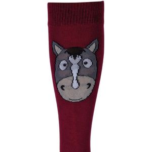 HKM Grenada kinder ruitersokken - set van 3 paar - maat 30/34 - rose/wijnrood