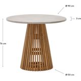 Kave Home - Ronde tuintafel Alcaufar van massief teakhout en grijs cement Ø 90 cm