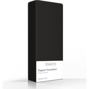 Luxe Katoen Topper Hoeslaken Zwart | 90x220 | Ademend En Verkoelend | Uitstekende pasvorm