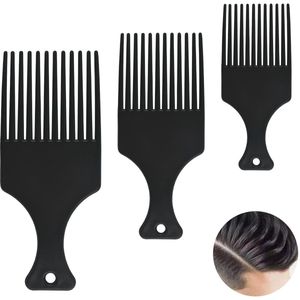 3-delige kamset - Haarstylingkam - Krulkam - Kunststof haarstylingkam - Professionele haartools - Geschikt voor lang haar, krullend haar, dik haar, permanenten, kroeshaar en zelfs gevlochten pruiken - Zwart