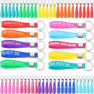 60 stuks siliconen rubber sleutelhangers met inspirerende citaten - Motiverende armband sleutelhangers voor bedankje leraar cadeau feestgeschenken