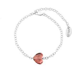 ARLIZI 1719 Armband Hartje Swarovski Kristal Roze - Sterling Zilver - 18 cm