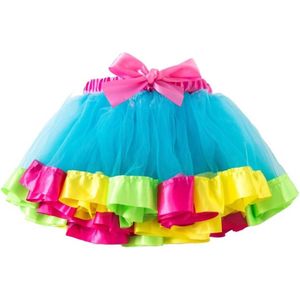 Jumada's - Meisjes Tutu S - 3 mnd tot 2 jaar - Licht Blauw - roze geel en groen Kleuren - Rok - Party Dance Regenboog Rokken - Meisjes kleding -