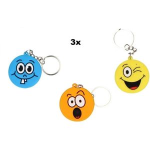 3x Sleutelhanger emoji ass.funny day - Smiley 4cm - Sleutel hanger emoticon uitdeel themafeest verjaardag emoji fun