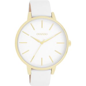 Goudkleurige OOZOO horloge met witte leren band - C11359