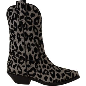 Grijze zwarte luipaard cowboylaarzen schoenen