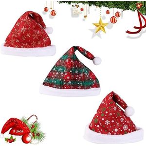 3 stuks kerstmanmutsen, kerstmutsen met pompon, rode kerstmuts, pluche kerstmuts, voor volwassenen en kinderen, kerstmarkt