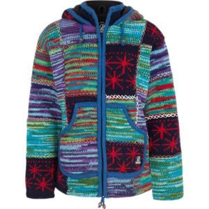Gebreid Wollen Dames Vest van Schapenwol met Polyester Fleece voering en afneembare capuchon - SHAKALOHA - W Patch ZH OceanStarlight2 S
