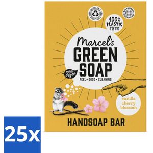 25 x Marcel's Green Soap - Handzeep Bar - Vanille & Cherry Blossom - Krachtige werking - 90 gr - Handzeep Bar - Vanille Geur - Kersenbloem Geur - Duurzame Zeep - Milieuvriendelijke Zeep