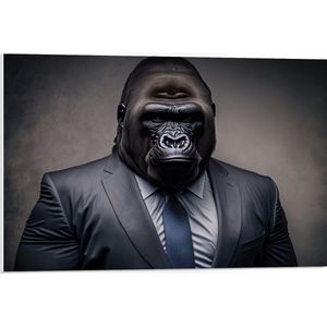 PVC Schuimplaat- Gespierde Gorilla Aap in Zakelijk Pak met Blauwe Stropdas - 75x50 cm Foto op PVC Schuimplaat
