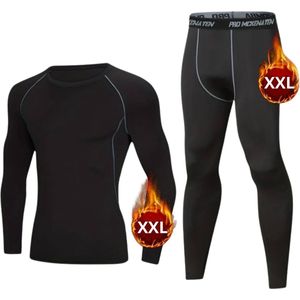 Nivard Thermokleding - Thermo - Thermoshirt - Thermobroek - Beenverwarmers - Heren - Fleece - Set - Broek + Shirt - Grijs - Maat XXL