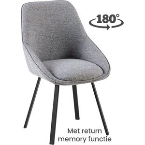 2x Eetkamerstoelen - Set van 2 - Stoelen - Dean - Draaibaar - Boucle - Stof - Grijs - Zwart stalen poot