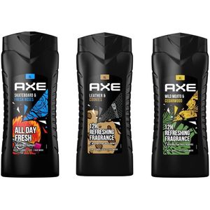 AXE Douchegel XL - Leather & Cookies / Skateboard Fresh Roses / Wild Mojito & Cedarwood - Try Out 3 x 400 ml