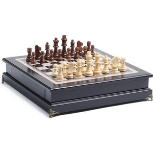 Lopoleis® Hoogwaardig Elegante Schaakbord – Ornamenten Houten Schaakstukken – Handgemaakt + Sierpoten – Wood Chess – Schaakspel – Massief Hout – Schaakset Decoratie – Ingebouwde Lade