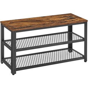 ACAZA Schoenenrek - Schoenenbank - 90 x 30 x 45 cm - Industrieel Design - Metaal met Hout - Vintage Bruin