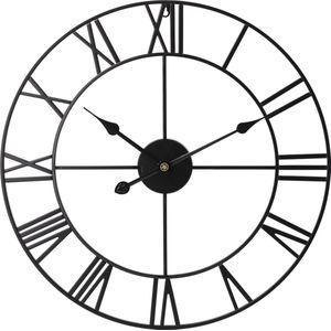 iBright Grote XL Wandklok 60cm - Romeinse cijfers - Industrieel - Moderne klok - Stil uurwerk - Zwart