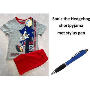 Sonic the Hedgehog Short Pyjama - Mele grijs/rood met Stylus Pen. Maat 104 cm / 4 jaar.