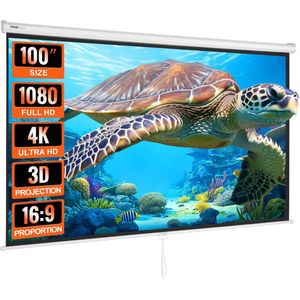 projectieprojectiescherm 254 cm HD 4K buiten binnen handmatig projectiescherm snel opvouwbaar draagbaar filmscherm 16:9 voor thuisbioscoop, camping en vrijetijdsevenementen zwart