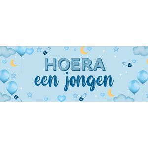 Spandoek - Hoera een jongen - geboorte versiering - gender reveal - baby - 150 x 50 cm