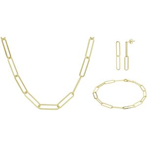 Schitterende SET : 14 Karaat Gouden Halsketting Armband en Oorstekers paperclip | Geschenkset