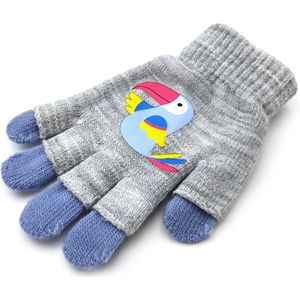 Kinder glitter handschoenen voor meisjes dubbellaags thermo met vogel print - paars