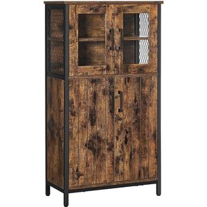 Badkamerkast Elena - Dressoir - Opbergkast - Verstelbare Plank - Stalen Frame - Woonkamer - Keuken - Industriële Stijl - Vintage Bruin/Zwart