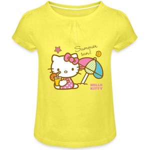 Hello Kitty Op Het Strand Onder Een Zonnescherm Meisjes T-Shirt Met Plooien