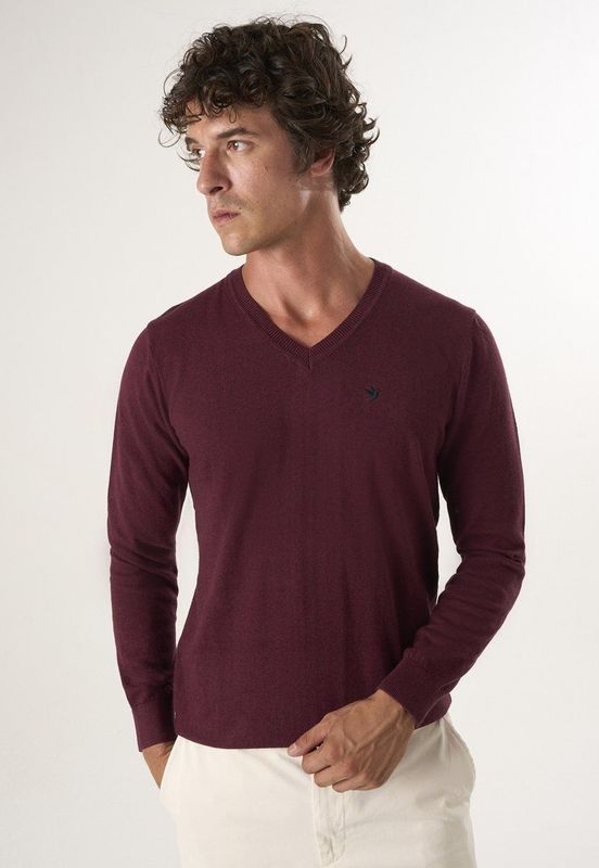 Felix Hardy - Classic V-Neck Knit Sweater - Bordeaux - 100% Katoen - Heren