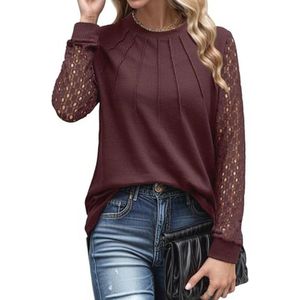 Dames kanten tops met lange mouwen en ronde hals voor casual of gekleed gebruik